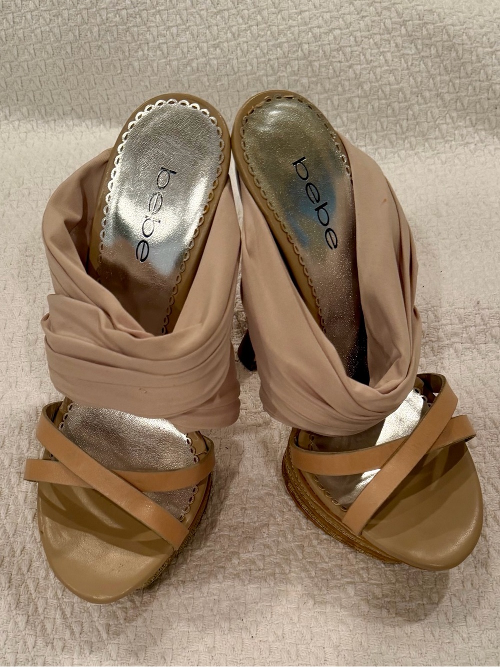 bebe Blush Wrap Wedge Platform High Heel Slide Sandals